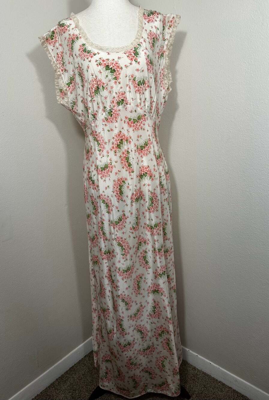Deadstock 1940s Textron Rayon Floral Nightgown Bias Cut Gown NOS OPA Tags